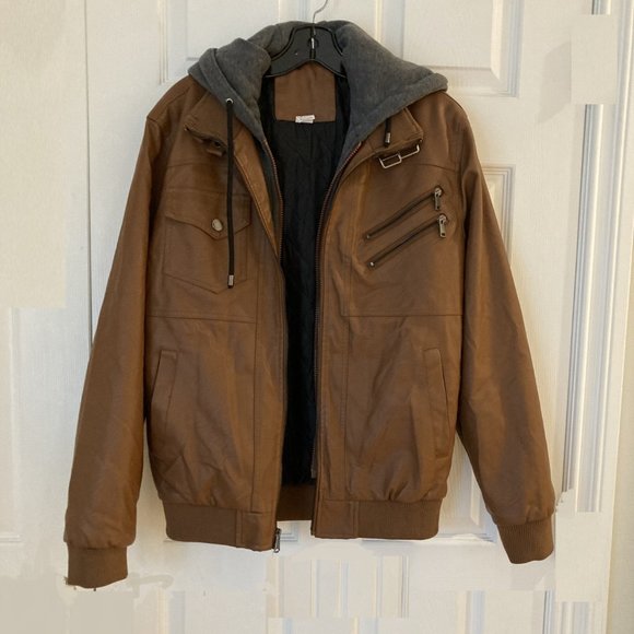 PU Leather Jacket with removable hood for men. NWT. - Picture 1 of 14